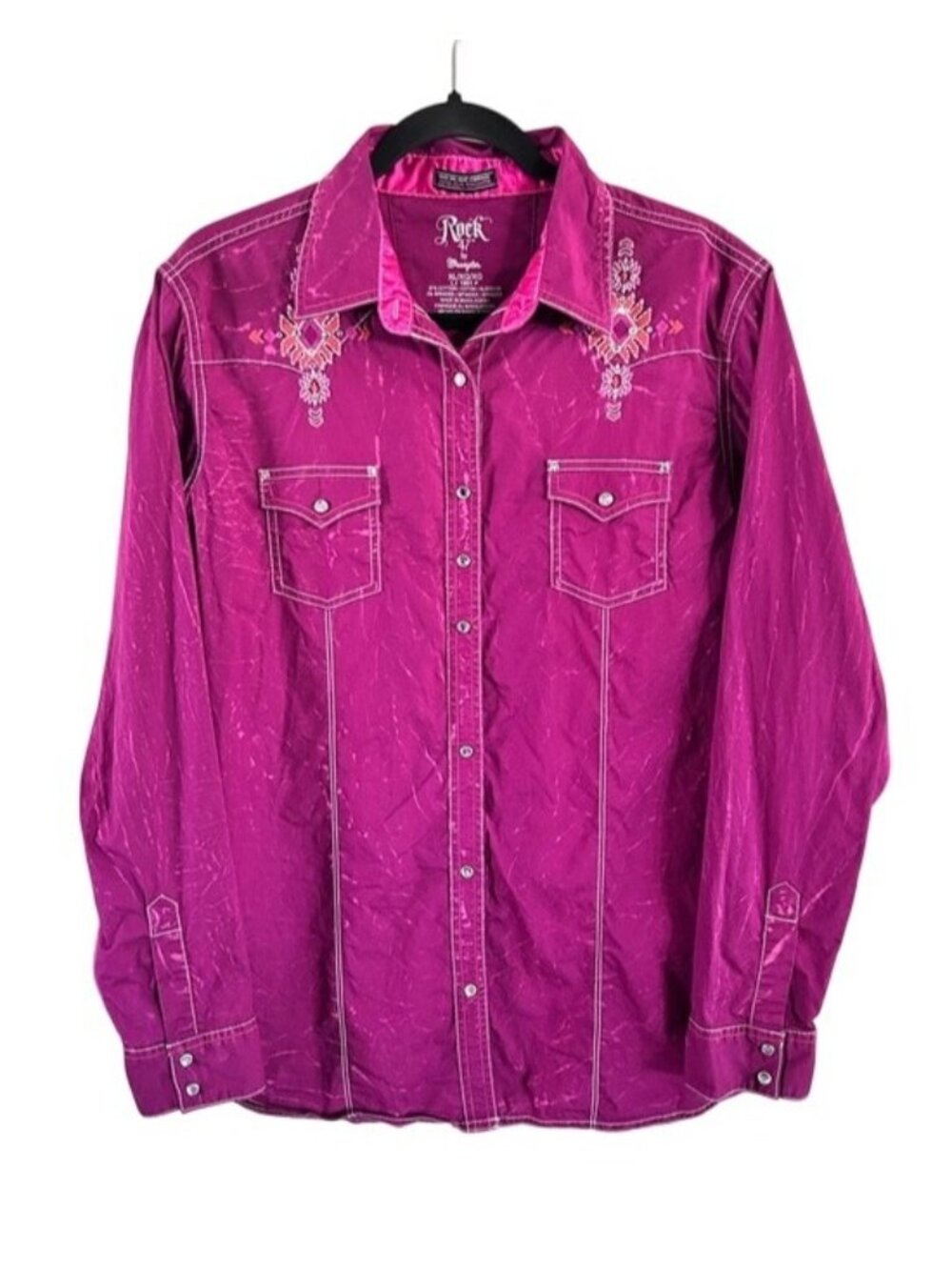 Rock 47 Wrangler Western Pearl Snap Long-Sleeve Button Down Shirt Rockabilly XL